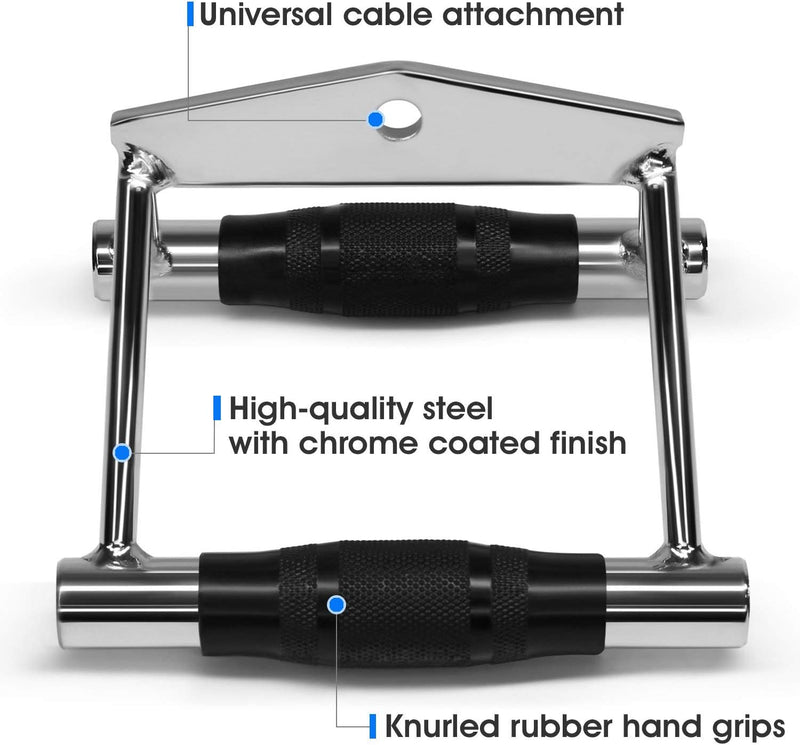 SKY LAND Double D Row Handle Cable Attachment - Non-Slip Rubber Hand Grips V Bar, Lat Pull Down Attachment, Ideal for Weight Workout & Gym Exercises - 18 x 17 x 13.5 cm.