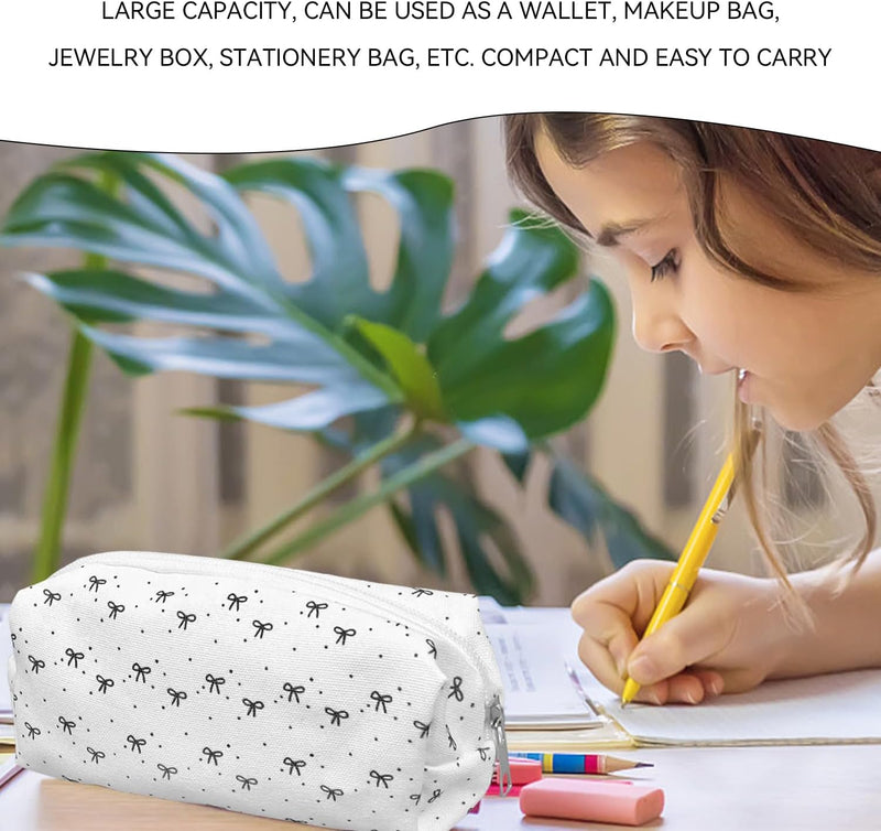 1 Piece of Bow Pencil Case and 1 Piece of Keychain, Printed Cosmetic Bag, Stationery Storage Bag, Cute Student Supplies, Small Carrying Bag.