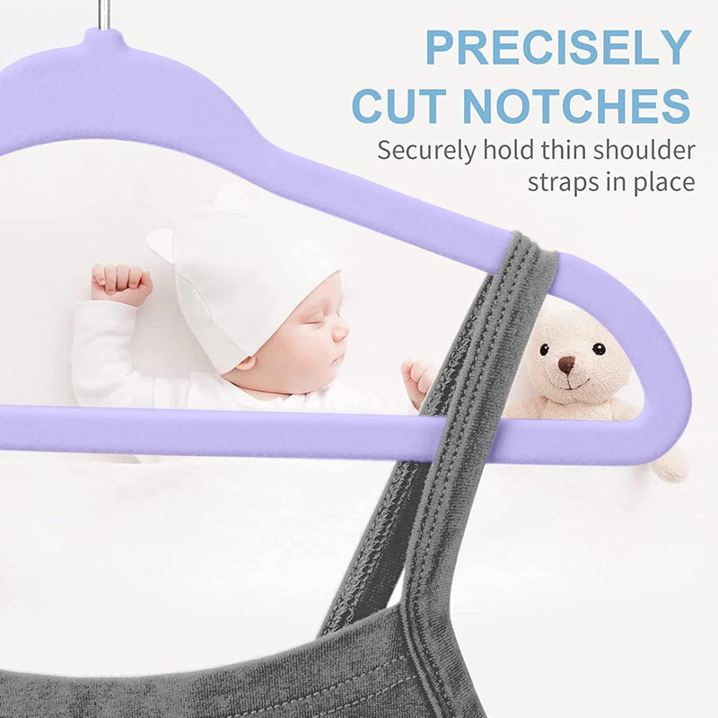 Red Dot Gift® 50 Pack Baby Velvet Hangers 11Inch/28cm - Nursery Clothes Hangers Non Slip Toddler Hangers, 360 Chrome Swivel Hook (White, 50)