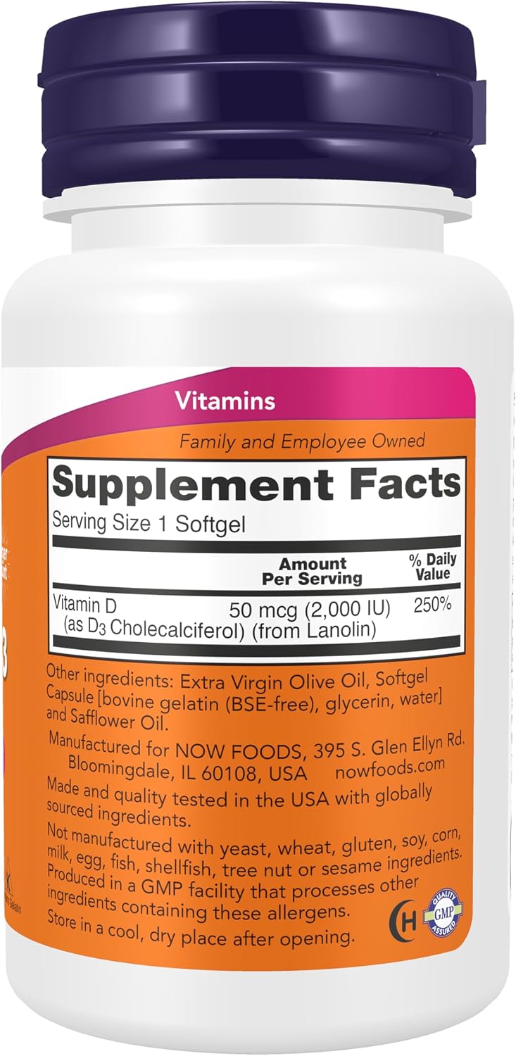 Foods Vitamin D3 2000 IU Highly Absorbable Dietary Supplement for Bone Health & Immune Support & Healthy Teeth & Muscle Function 240 Softgels
