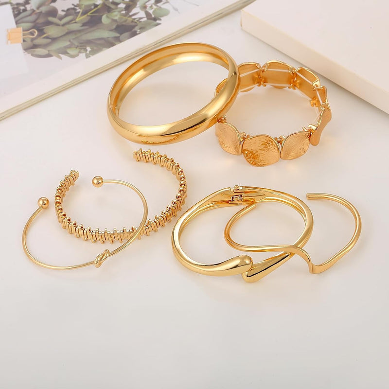 Gold Bangle Bracelets for Women Gold Plated Chunky Cuff Bangle Bracelet Stackable Multi Layer Bangles Fashion Jewelry Set