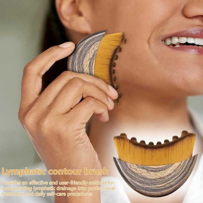 Lymphatic Contour Face Brush Facial Dry Brushing Tool for Jawline, Chin & Face Sculpting Soft Bristle Massager for Lymphatic Drainage, Puffiness Relief, Skin Tightening & Fatigue Relief
