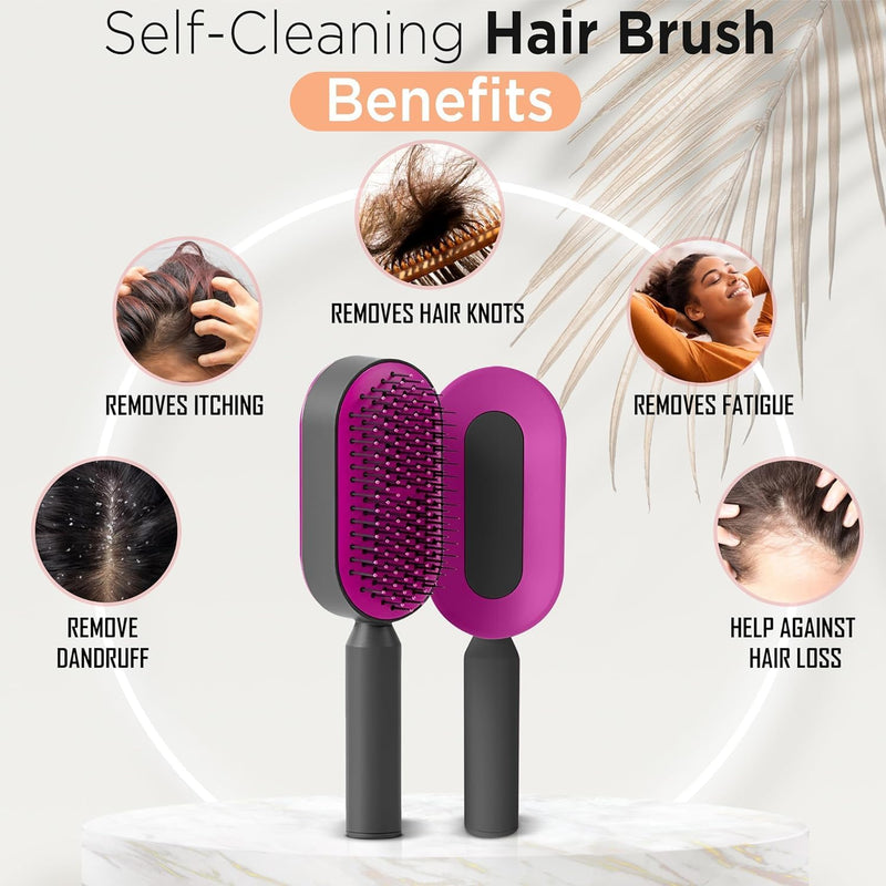 Mariyabâ„¢ Self Cleaning Hair Brush-New 3D Air Cushion Brush for Detangling-Scalp Massager-Hair Brush with Nylon Bristles for All Hair-Easy Clean Hair Brush for Women & Men (White)