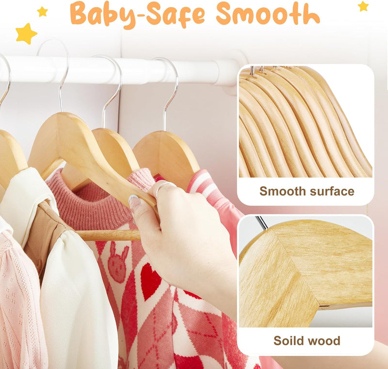 HOUSE DAY Wooden Baby Hangers for Closet 20 Pack, Kids Wooden Hangers Baby Clothes Hangers, 360° Swivel Hook Heavy Duty Toddler Hangers Baby Coat Hangers for Suits, Pants and Jackets, Natural