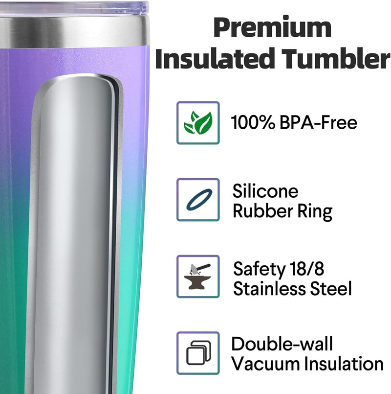 Volhoply 20oz Stainless Steel Tumbler with Lid and Straw,Double Wall Insulated Travel Iced Coffee Mug Fits Car Cup holder,Powder Coated Cups for Hot and Cold Drinks,Gifts for Women Men（White,1 Set）