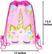 12-Pack Unicorn Drawstring Party Bags Prime Styles - Reusable Waterproof Favor Bags for Birthday Party Favors, Baby Showers & Gifts - 13.4" x 11"