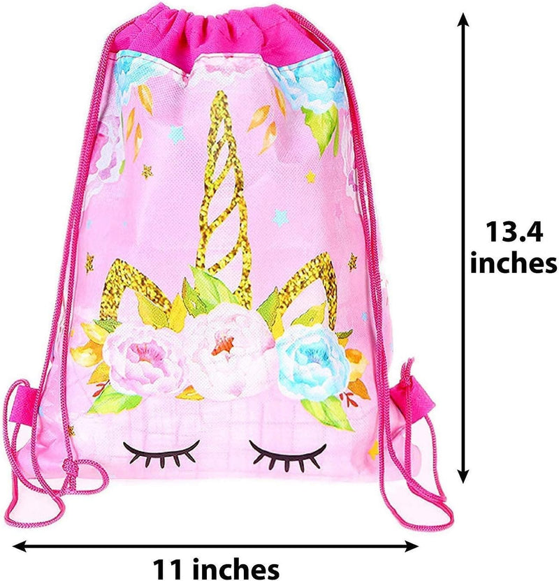 12-Pack Unicorn Drawstring Party Bags Prime Styles - Reusable Waterproof Favor Bags for Birthday Party Favors, Baby Showers & Gifts - 13.4" x 11"