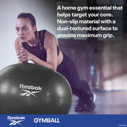Reebok Gymball - Exercise Ball with Dual Textured Non-Slip Surface for Maximum Grip - for Core Workout, Improving Stability, and Posture at Home or The Gym - Pump Included - Black