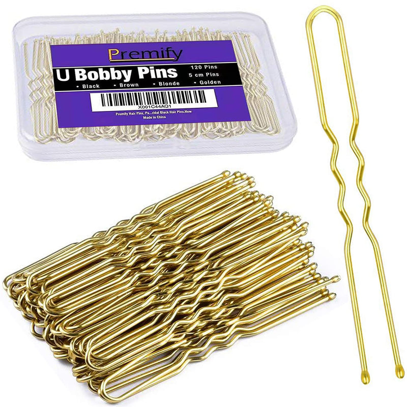PREMIFY U Shaped Hair Pins, Pack Of 120 Bobby Pins Bun Hair Pins, Blonde Hair Grips, Hair Pin for Women, Wedding Bridal Blonde color Hairpins in Plastic Box