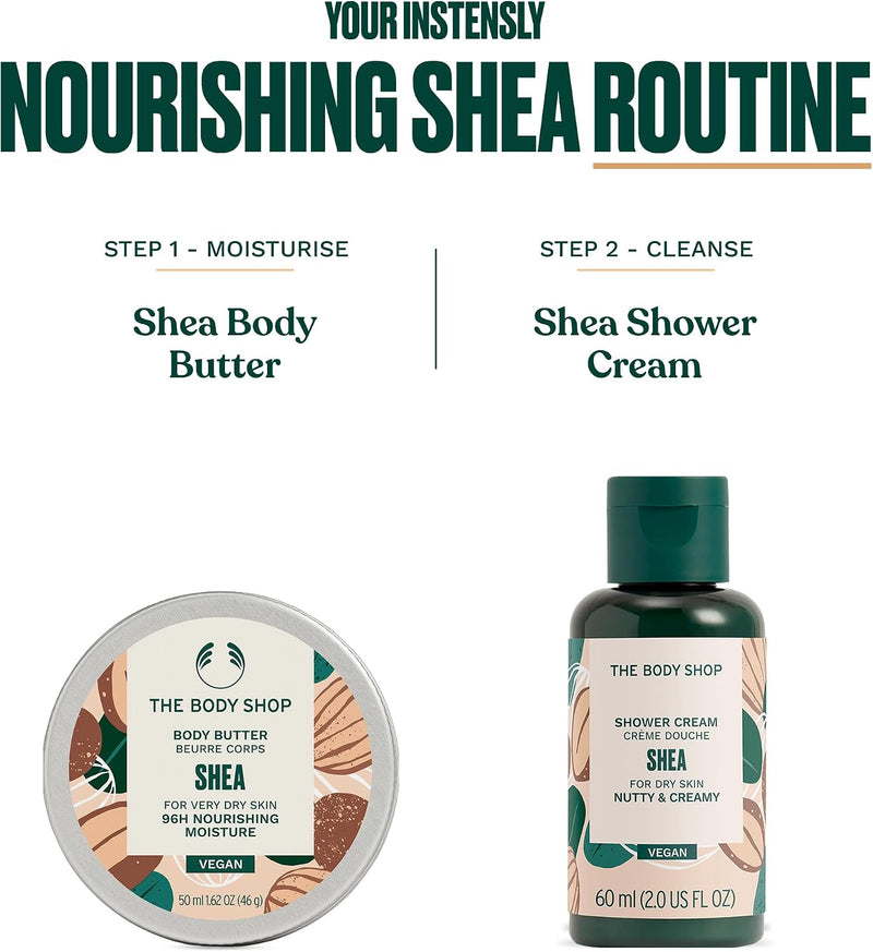 Shea Treats Gift Set (Shower Cream 60ml, Body Butter 50ml), Nourishing Shea Butter Body Care Duo with Handcrafted Shea Butter from Ghana, Moisturising Skincare Gift