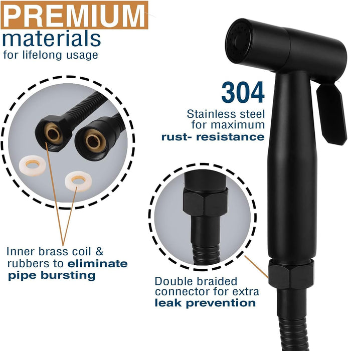 Aputue Handheld Bidet Sprayer for toilet, 304 Grade Stainless Steel Bathroom Jet Spray with 1.2 Meter Shower Tube, Portable Adjustable Water Pressure Handheld Bidet Sprayer for Bathroom （Black）