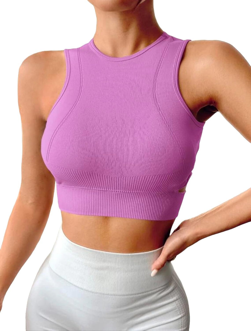 Sports Bra Seamless Crop Top Yoga High Neck Tops Running Gym Sportswear Fitness Full Cup Padded for Women…