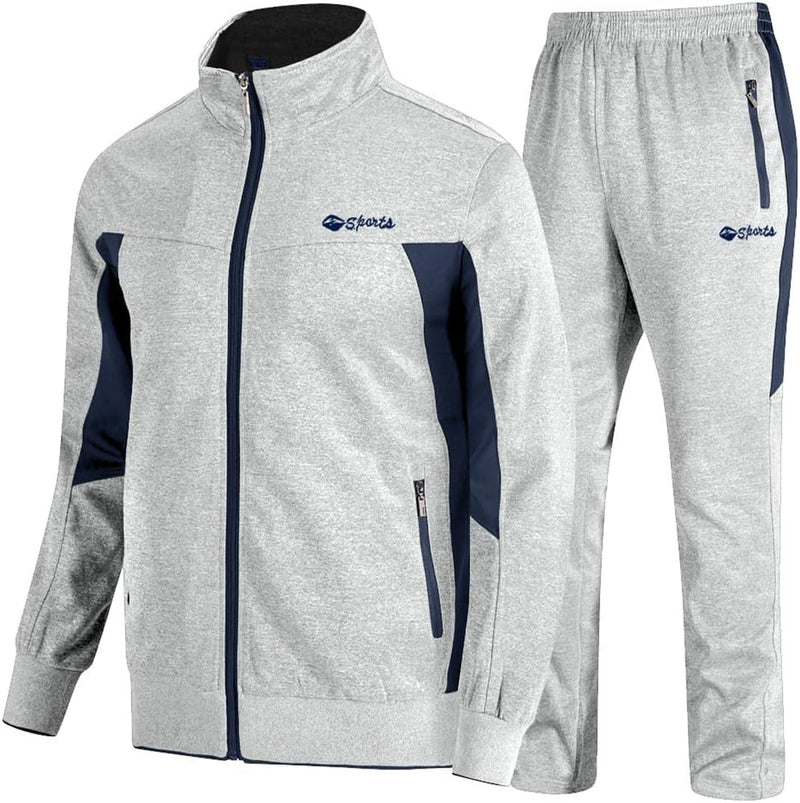 Men's Tracksuit, 2-Piece Set, Casual, Athletic Sweat Suit with Full Zipper, for Jogging, Warm-Up - 01 Grey