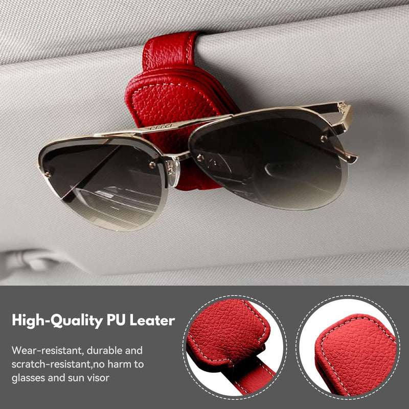 T Tersely Sunglasses Holder for Car Visor Universal Magnetic Adsorbed Leather Eyeglasses Holder Glasses Hanging Storage Clip Car Visor Accessories Ticket Card Clip for Car Accessories Parts (Brown)