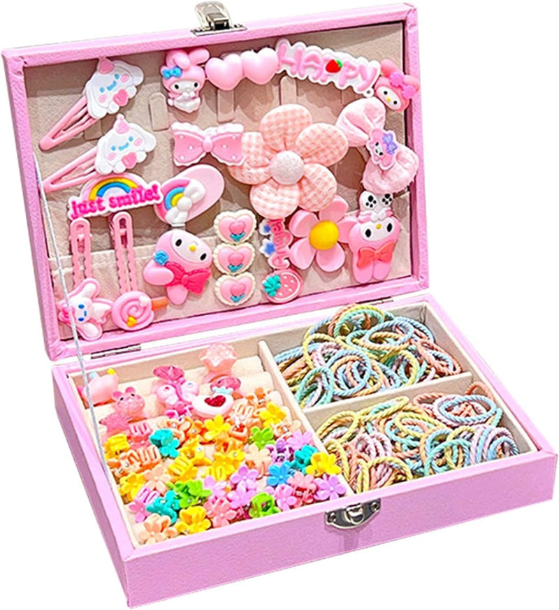 Princess Jewelry & Hair Accessories Set for Girls 160+ Pcs Dress Up Kit with Jewelry Box, Hair Clips, Ties, Rings Birthday Gift for Girls Ages 3-10 (Pink) - Pink