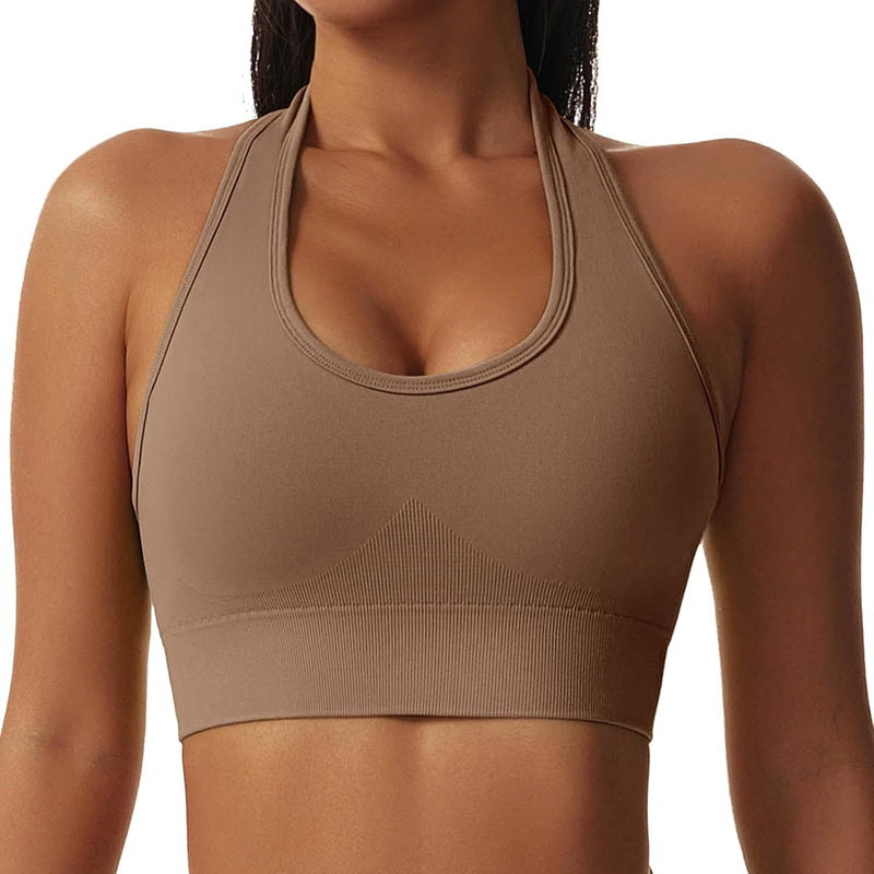 Vertvie Halterneck Sports Bra Backless Fitness Bustier Women's Padded Push Up Bra Without Underwire Sports Bra Top Yoga Bra Medium Support Workout