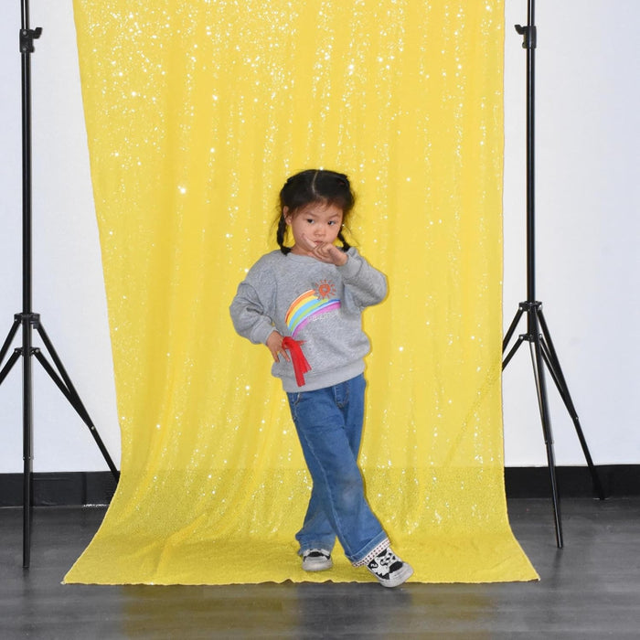 LQIAO 2 Panels Light Gold Sequin Backdrop Glitter Fabric for Wedding Birthday Parties Shimmer Wall-2x8ft