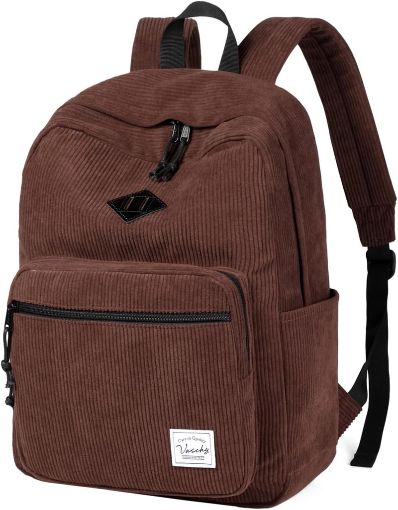 Corduroy Backpack for Men Women, VASCHY Casual Cute Fleece School Bag 15.6 inch Lightweight Daypack for Teens/Men/Women Travel