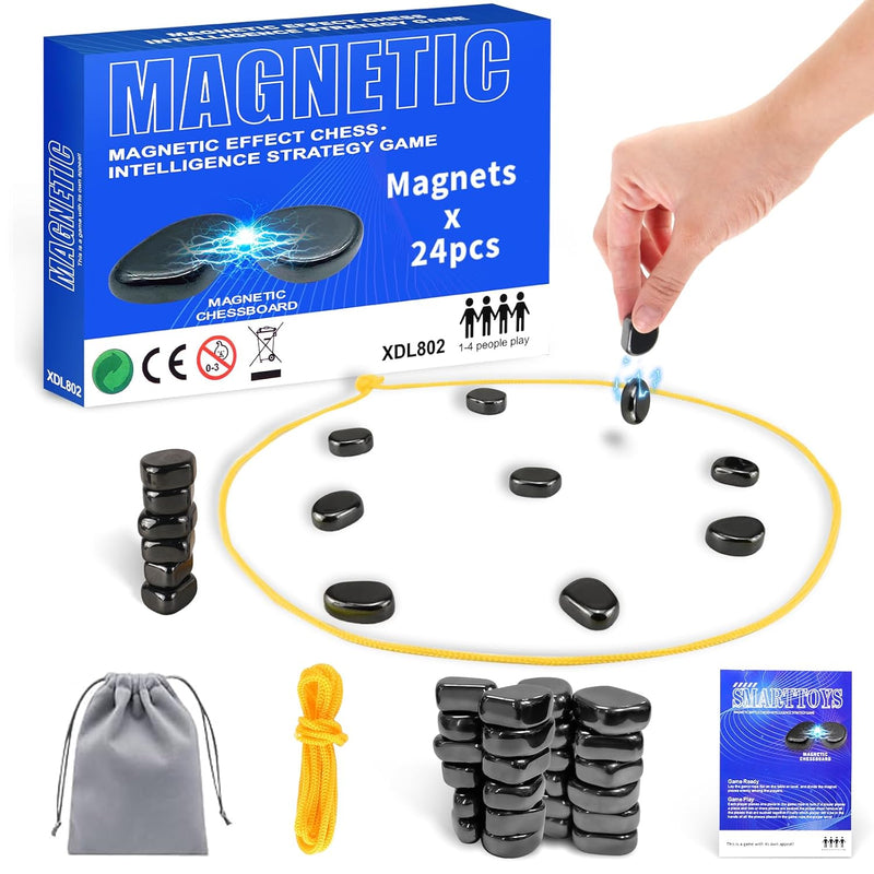 Foquyai 2024 New Magnetic Chess Game,Magnetic Chess Game with 24 Stones,Magnetic Chess Game Using String and Stones,Magnet Chess Game,Family Game Party Game for Kids and Adults