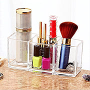 Clear Makeup Brush Holder Organizer with 3 Slots, Clear Cosmetic Brushes Container for Eyebrow Pen Comb Power Brush, Desktop Pen Pencil Storage Organizer