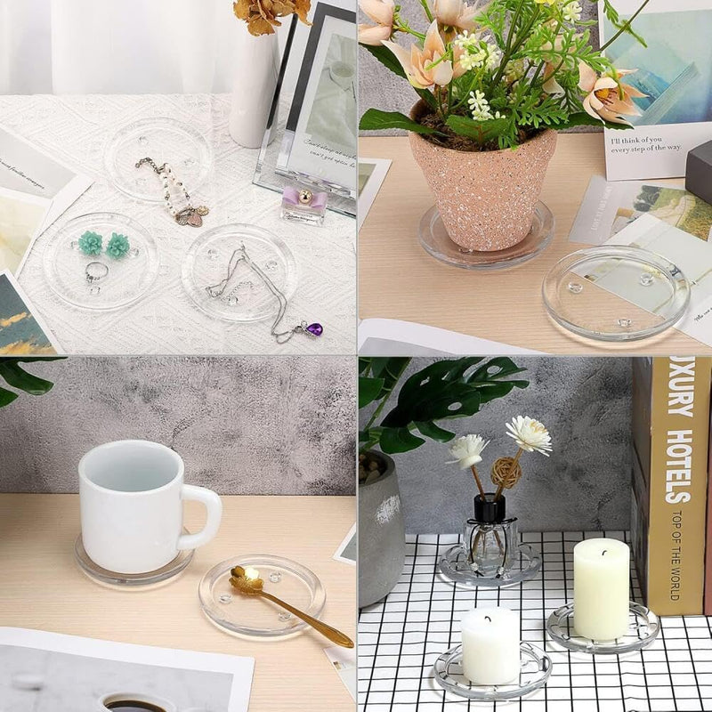 Goodern Clear Glass Candle Plates,5PCS Round Pillar Candle Holders 10CM Glass Candle Tray Glass Coaster Holder Small Round Plate Candle Tray Plates Candle Centerpiece for Dining Wedding Party Table