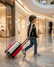 Kids Stripe Printed ABS Lightweight 17 Inch (7kg) Cabin Size Luggage, 8 Wheels, Combination Lock Suitcase (Blue) - Blue
