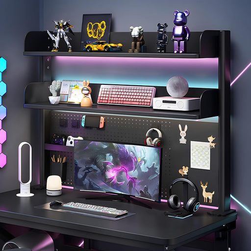 Clamp-on Desk Pegboard,Steel Desktop Organizer Metal Peg Board,Perforated board computer desktop storage rackfor Gaming & Office,Standing Desk Accessories,No-Drill With With hook accessories (Black)