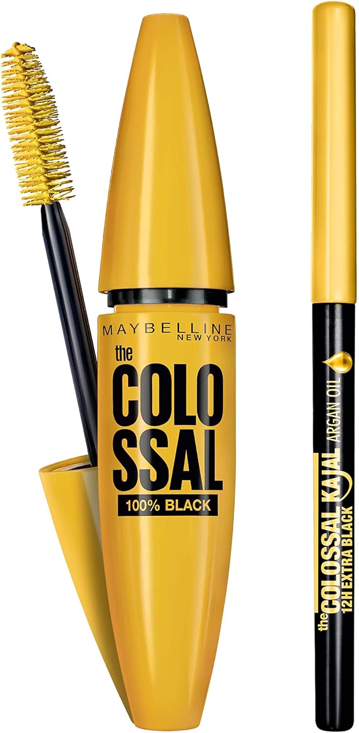 Maybelline New York 2 Piece Set: Colossal 100% Black Mascara + Kajal Argan Oil Khol Eyeliner - Black 2 Piece Set