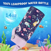 water bottle for kids 410ml, stainless steel water bottle with Straw Lid, Leakproof Sports thermos hydro flask,Double Wall Vacuum Flask for Toddler Girls & Boys, BPA-Free, 14oz