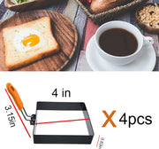 4 Inch Square Egg Rings with Foldable Silicone Handle, Non Stick Stainless Steel Egg Molds for Frying, Breakfast Sandwich Omelet Shaper for Pancakes & Muffins, 2 Pack
