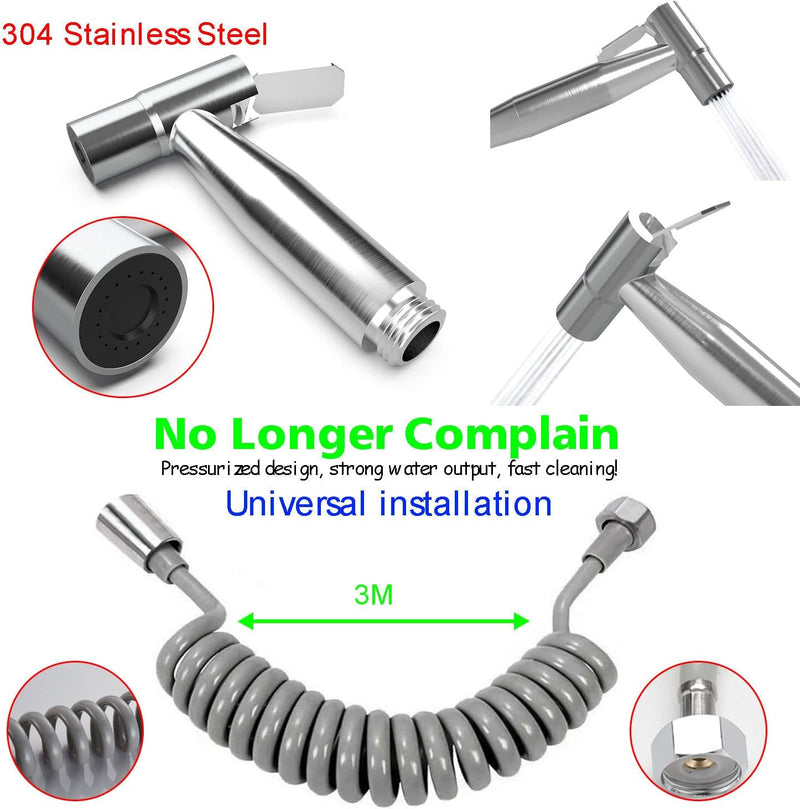 Syarme Bidet Sprayer for Toilet, Handheld Bidet Spray Water Kit, Bathroom Hand Shower for Self Cleaning – 304 Stainless Steel with 3 Meters Bidet Hose, No Drilling Base, T-valve