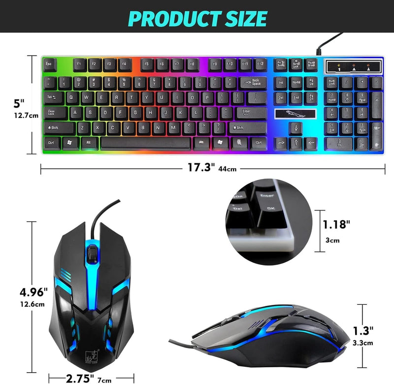 SKY-TOUCH G21 Computer Gaming Keyboard and Mouse Combo :Keyboard with Flexible Polychromatic LED Lights Mechanical Feel Wired USB Working Keyboard Mouse Set for Windows Computer(Black) - Black-new