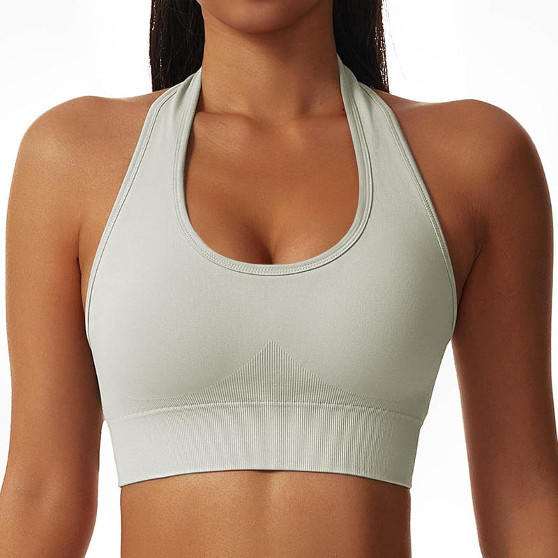 Vertvie Halterneck Sports Bra Backless Fitness Bustier Women's Padded Push Up Bra Without Underwire Sports Bra Top Yoga Bra Medium Support Workout