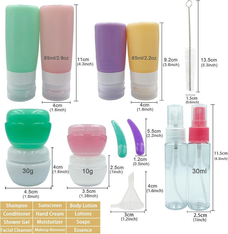 16Pcs Travel Bottles for Toiletries Leakproof Refillable Travel Size Containers Body Wash Cream Storage Squeezable Bottle