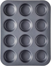 Cake Bakeware Mould, Carbon Steel Muffin Pan, 12 Cavity Bakeware Non-Stick Cake Baking Pan, Mini Pie Pans, Carbon Steel Muffin Tray, Standard Baking Pan Mold for Oven Baking - BLACK 12 cavity, Standard