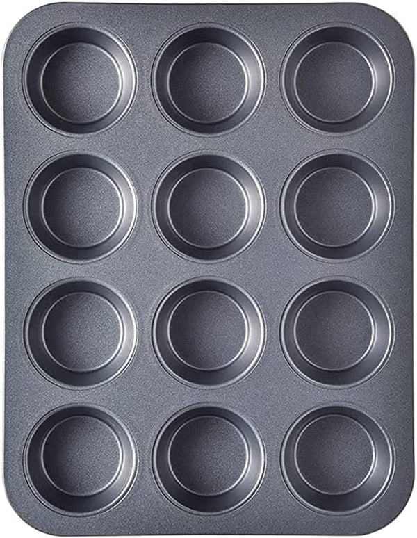 Cake Bakeware Mould, Carbon Steel Muffin Pan, 12 Cavity Bakeware Non-Stick Cake Baking Pan, Mini Pie Pans, Carbon Steel Muffin Tray, Standard Baking Pan Mold for Oven Baking - BLACK 12 cavity, Standard