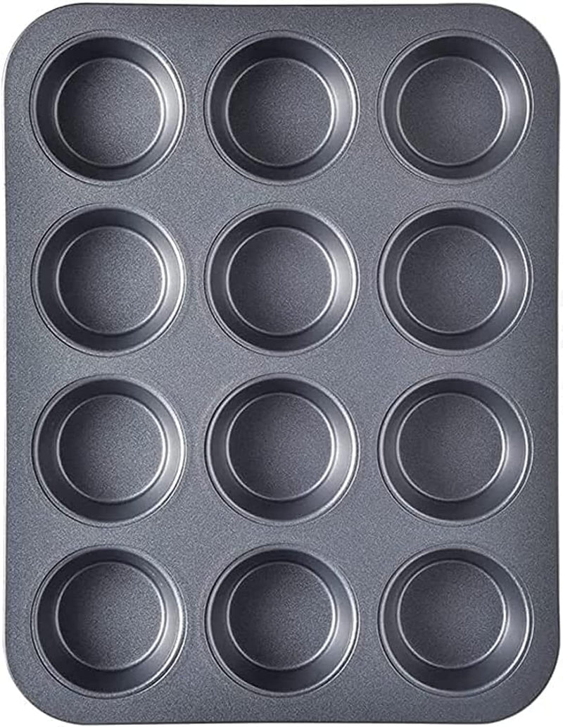 Cake Bakeware Mould, Carbon Steel Muffin Pan, 12 Cavity Bakeware Non-Stick Cake Baking Pan, Mini Pie Pans, Carbon Steel Muffin Tray, Standard Baking Pan Mold for Oven Baking - BLACK 12 cavity, Standard