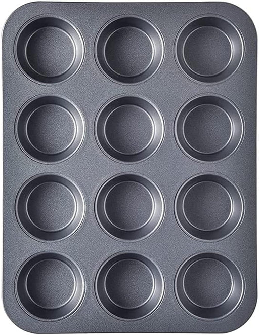 Cake Bakeware Mould, Carbon Steel Muffin Pan, 12 Cavity Bakeware Non-Stick Cake Baking Pan, Mini Pie Pans, Carbon Steel Muffin Tray, Standard Baking Pan Mold for Oven Baking - BLACK 12 cavity, Standard