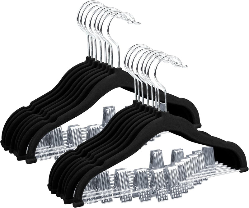 ManGotree 11.8'' Baby Velvet Hangers with Movable Clips, Non-slip Kids Clothes Hangers, Ultra-thin Space-saving Children's Felt Hangers for Shirts, Pants, Dresses, Skirts, Jackets (16 Pack, White)