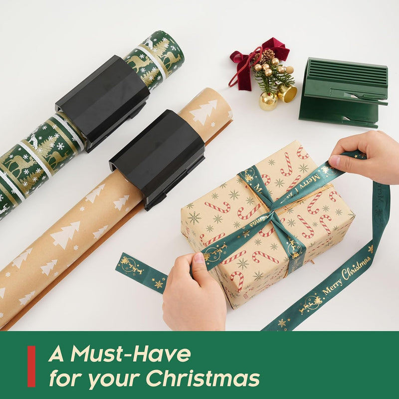 2PC Wrapping Paper Cutter Christmas Paper Roll Cutters Paper Cutter Slider Tool Set Christmas Gift Packing Wrapping Cutting Supplies for Crafting Birthday Gifts Wrap Rolls (2PC BLACK)