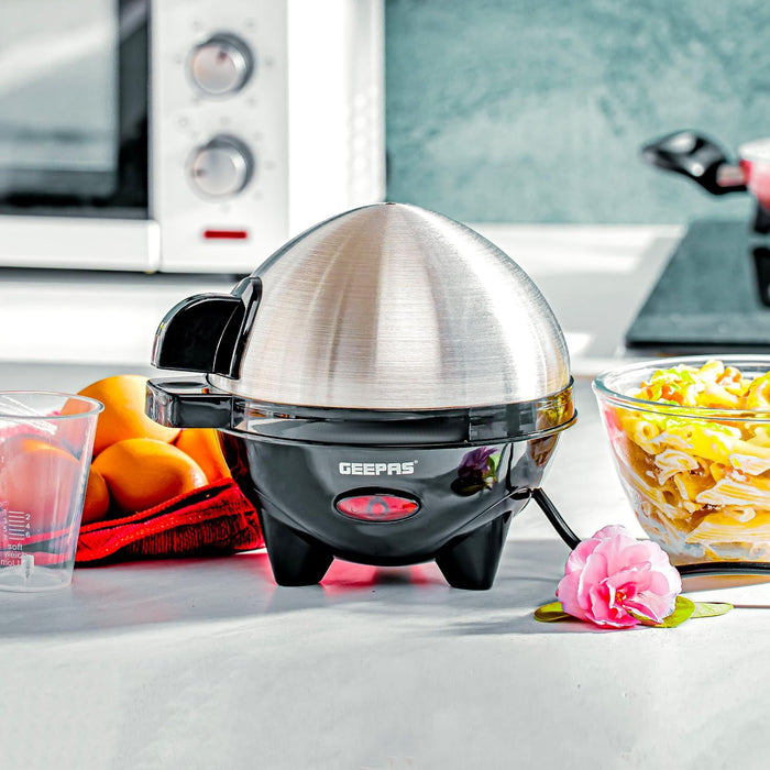 Geepas 3-in-1 Egg Boiler Poacher, 350W | Electric Egg Cooker & Omelette Maker, Vegetable Steamer | Poaching Bowl, Measuring Cup with Egg Piercer | Up to 7 Egg Capacity, Soft Medium & Hard-Boiled Eggs