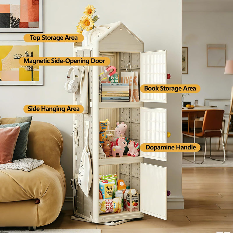 Kids Rotating Bookshelf Tower 3 Tier,360 Display Spinning Bookcase,Kids Bookcase Corner Storage, Book Shelf Organizer for Bedroom, Living Room