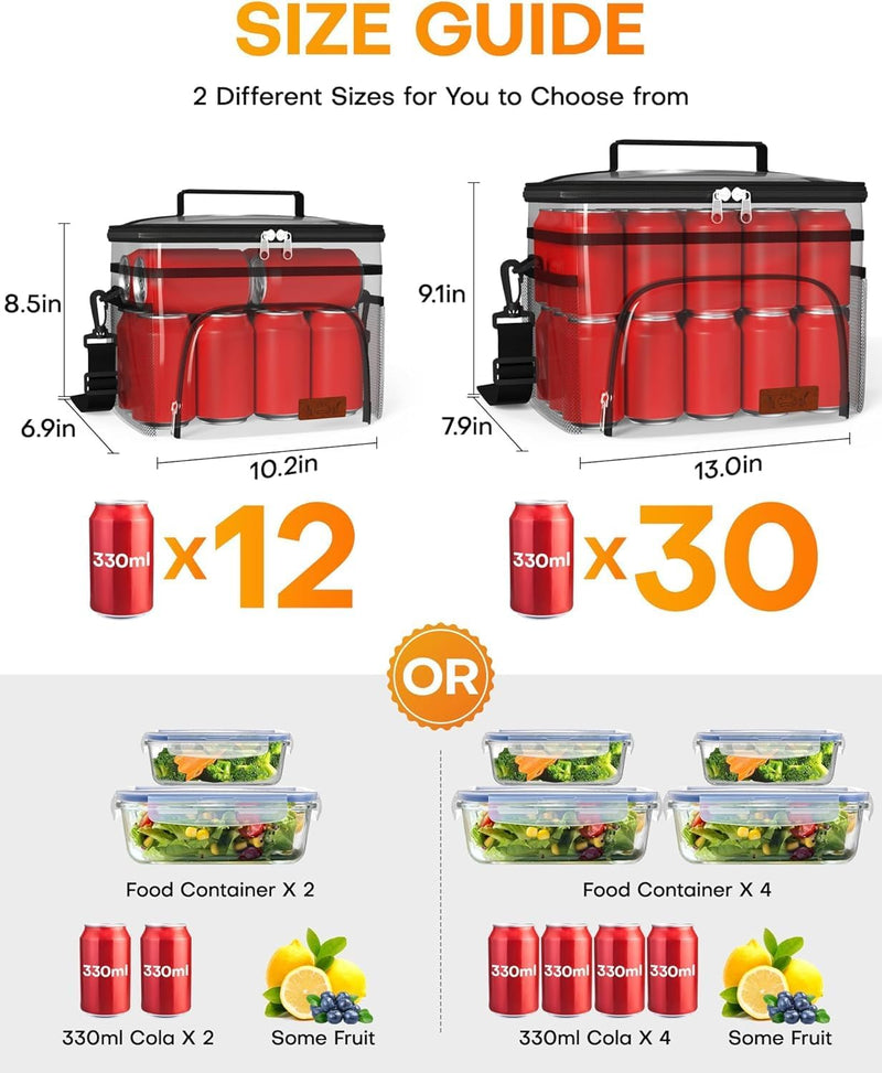 Insulated Lunch Box for Men & Women - Leak-Proof Cooler Lunch Bag with 4 Pockets, Adjustable Strap, Ideal for Work, Picnic, Travel - Medium, Black, 10.2"6.9"8.5"