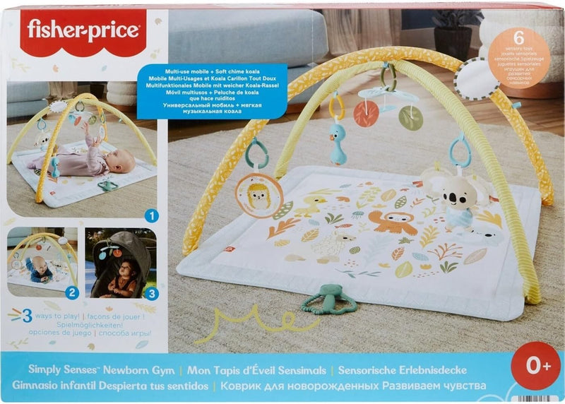 Fisher-Price Baby Playmat Simply Senses Newborn Gym with Mobile & Sensory Activity Toys for Developmental Play Ages 0+ Months, HRB15
