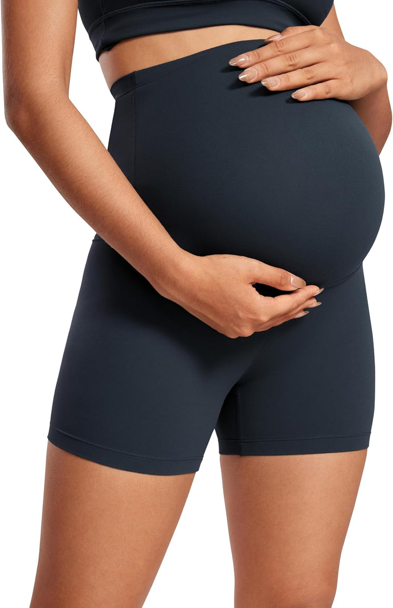 CRZ YOGA Womens Butterluxe Maternity Yoga Biker Shorts Over The Belly 4" / 6" - Pregnancy Workout Running Athletic