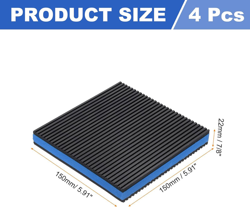 sourcing map 4pcs Anti Vibration Pads for Washing Machine, 5.91'' x 5.91'' x 7/8'' Vibration Damping Pads Sound Isolation Ribbed Rubber Mats with EVA Center Vibration Isolation Pads, Black/Blue