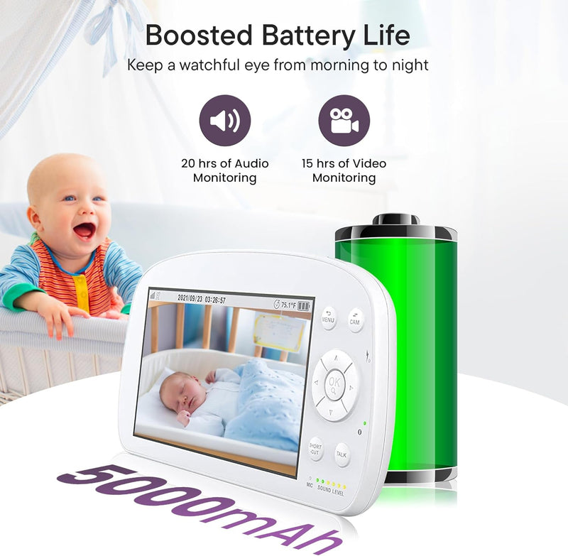 Jazaad 5.5" Wifi Baby Monitor - 1080P Full HD Split Screen & 2200ft Range, Monitor & App Control, Cry & Motion Alerts, Full HD Night Vision, 5000mAh Battery, 2-Way Talk, Multi-User, Triple Security