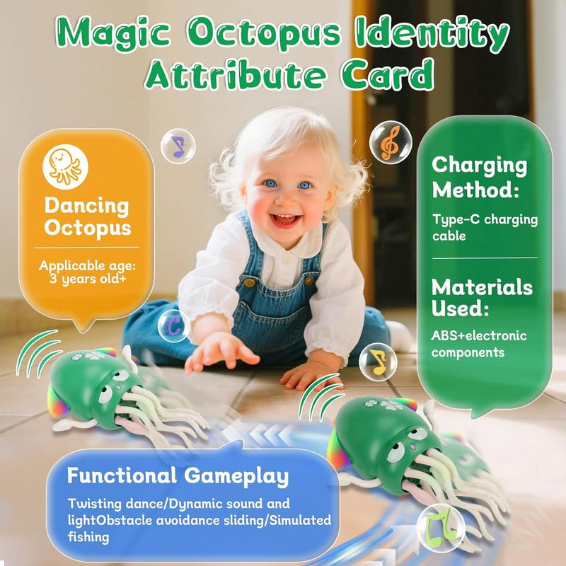 SKY-TOUCH Electric Dancing Octopus Toy, Rechargeable Crawling Octopus Toy with LED Light Music, Funny Electric Baby Sensory Toys, Magical Dancing Toys for 3 + Year Old Boys Girls