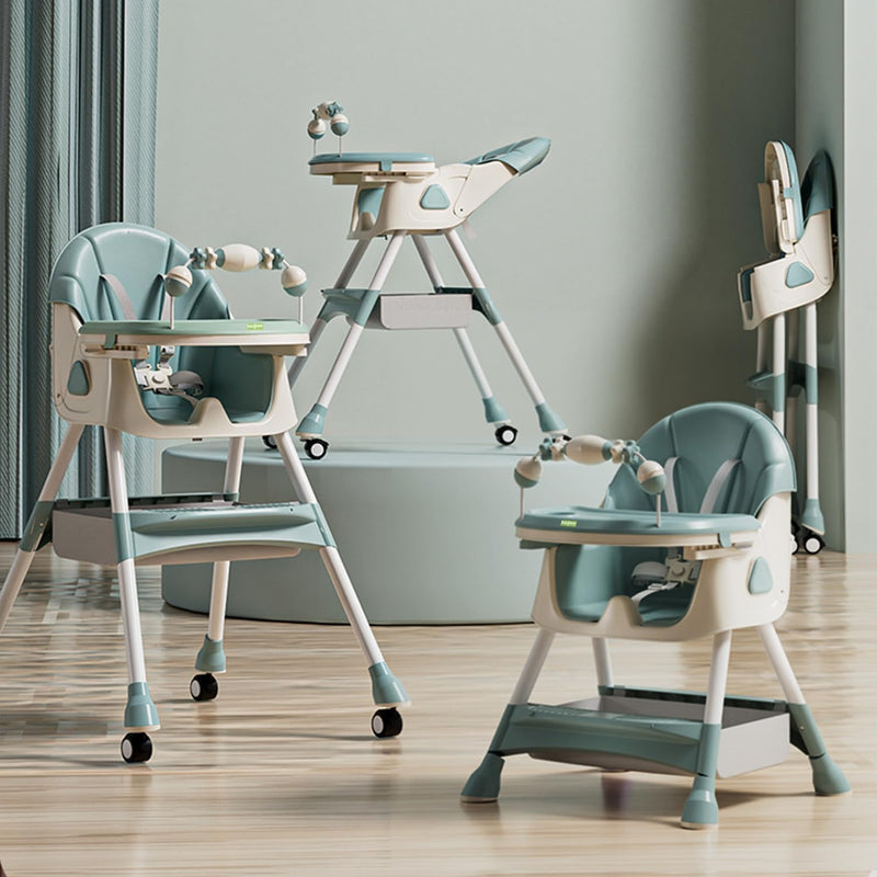 Baybee Baby High Chair for Kids with Adjustable Height and Footrest, Toddler Walker Feeding Booster Chair Seat for Baby with Tray, Wheel, Safety Belt and Cushion For Babies 6 Month to 4 Year (Green)