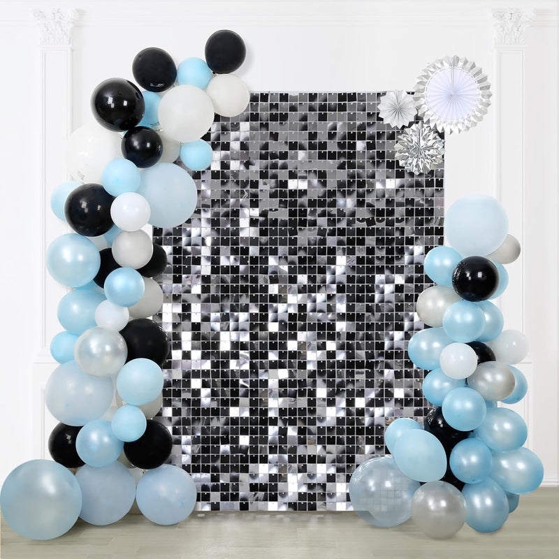LuoluoHouse Shimmer Wall Panel Sequin Backdrop Panels 12 Packs-Iridescent Silver Backdrop for Graduation Anniversary Backdrop Wall Backdrops Engagement Decoration